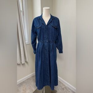 Vintage Dennis Goldsmith Petites Blue Denim Jean Long Sleeve Maxi Dress Size 8